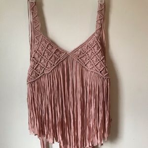 Pink Woven Fringe Top